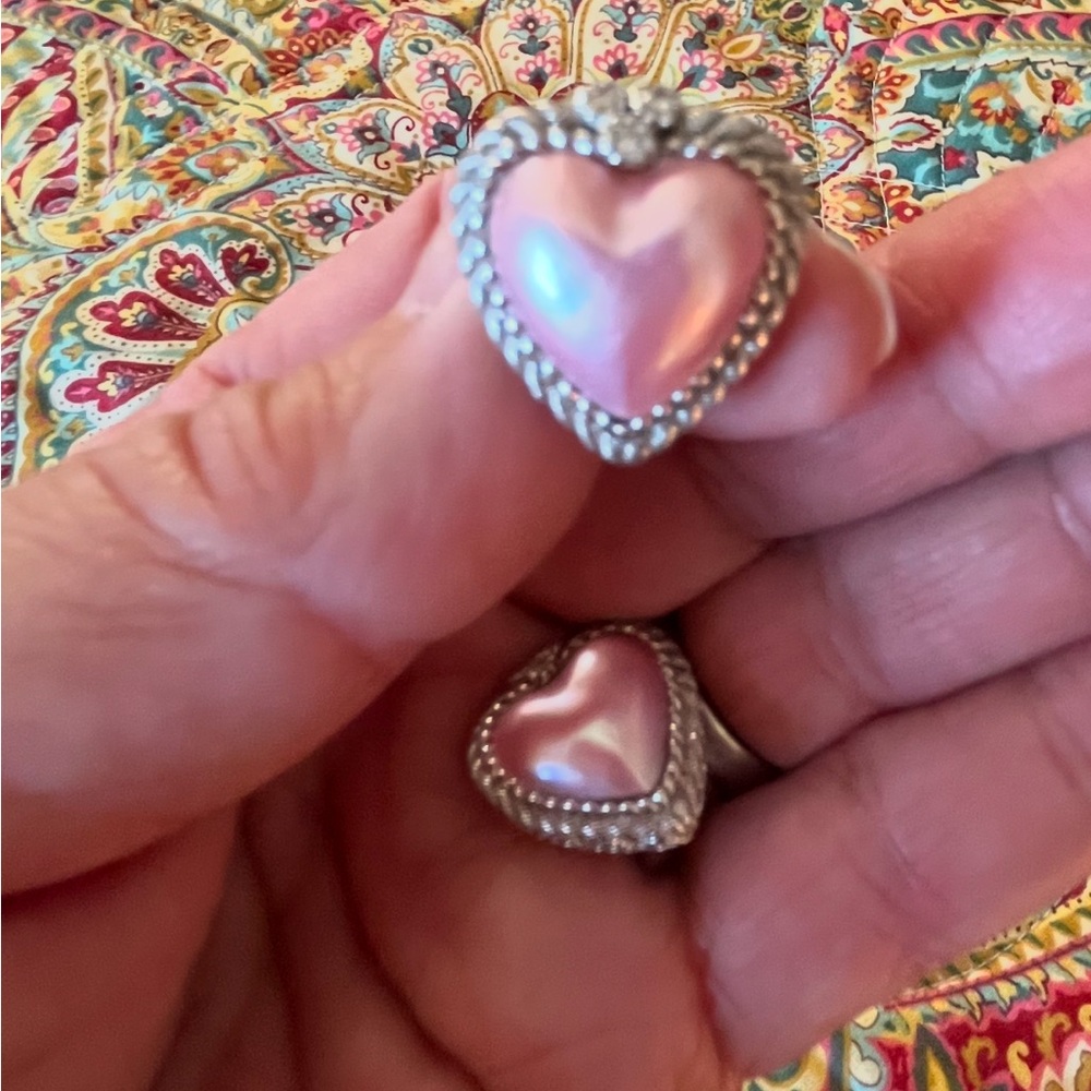 Judith, Ripka, sterling silver, pink mabe pearl clip earrings with cz’s